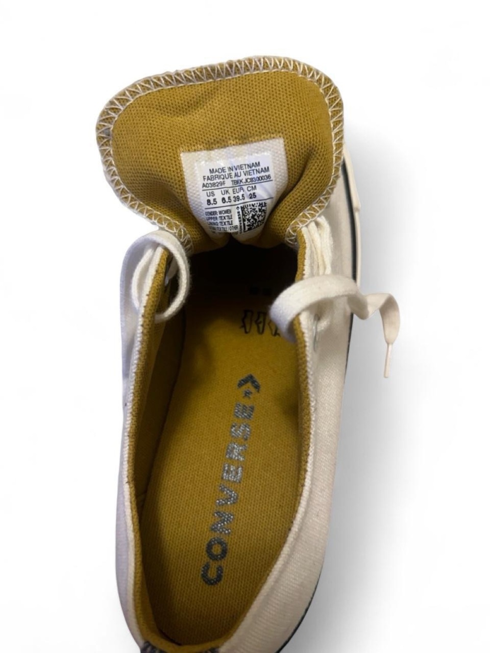 Converse Womens Low Top Platform Sneakers White Cream Denim Mustard Accents 8 - Picture 6 of 9